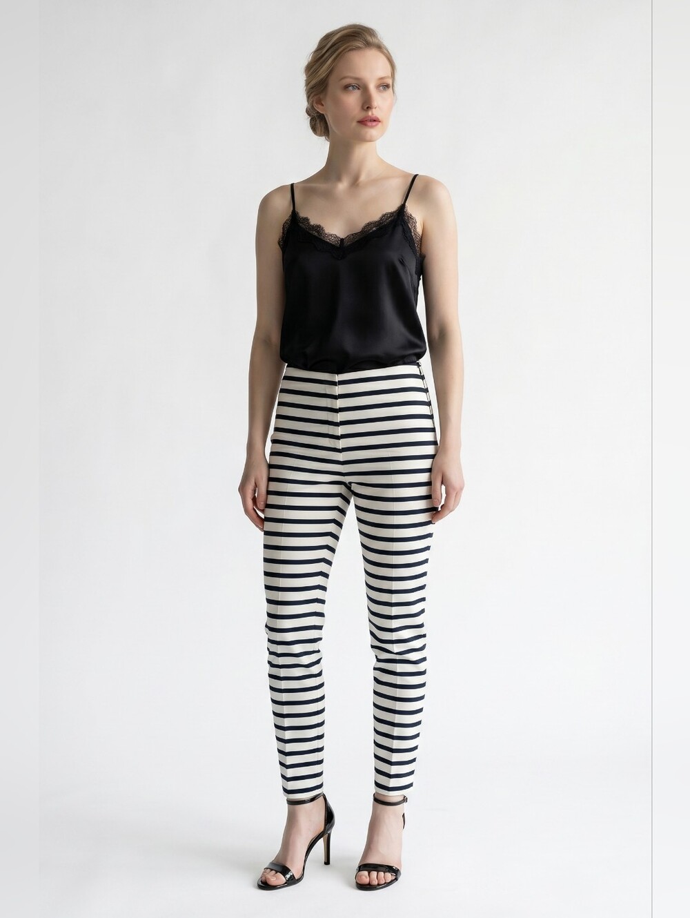 J.McLaughlin Black White Striped The Perfect Pant Size 8 Mid Rise Straight Leg